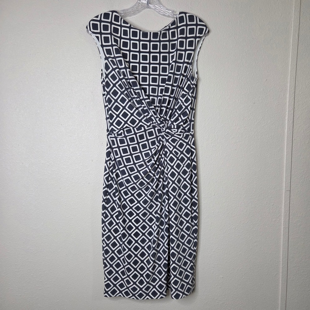 Ralph Lauren Gray‎ White Geometric Print Sleeveless Sheath Dress Women's Size 6